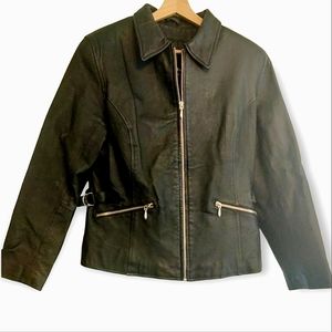 Wilsons Black Leather Womens Jacket Size Medium Moto Academia Zipper Biker